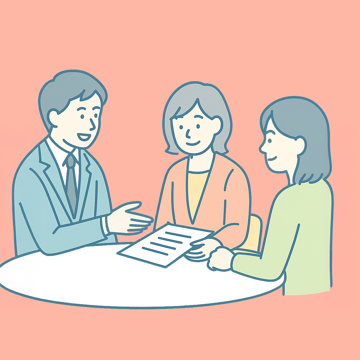 就職サポート2_v2 3人の男女が会話をしているイラスト